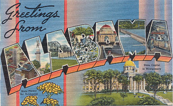 Featured is an Alabama big-letter postcard image from the 1940s obtained from the Teich Archives (private collection).